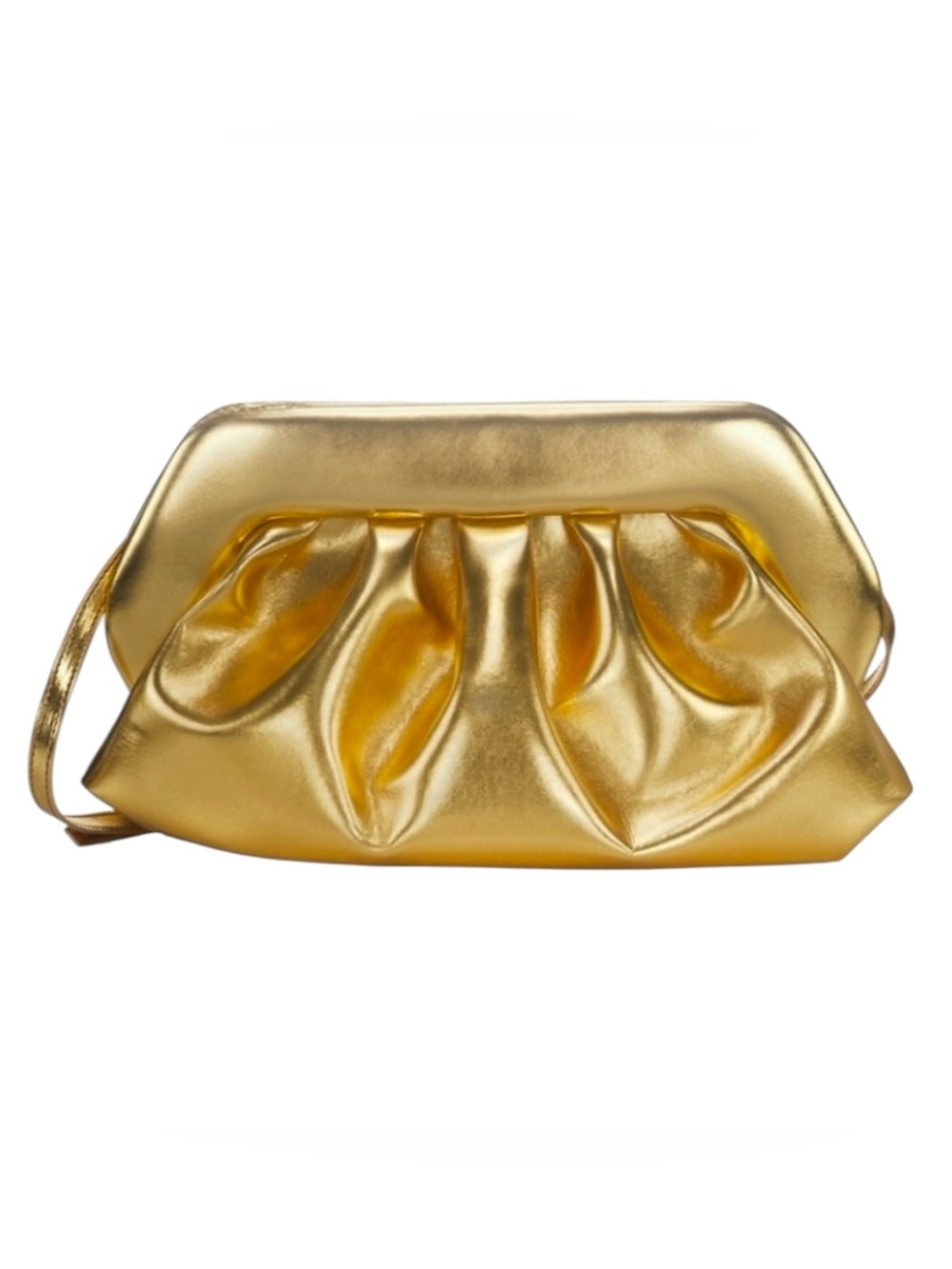 Themoire Gold Bios Gathered Shoulder Bag Clutch Detachable Strap Vegan